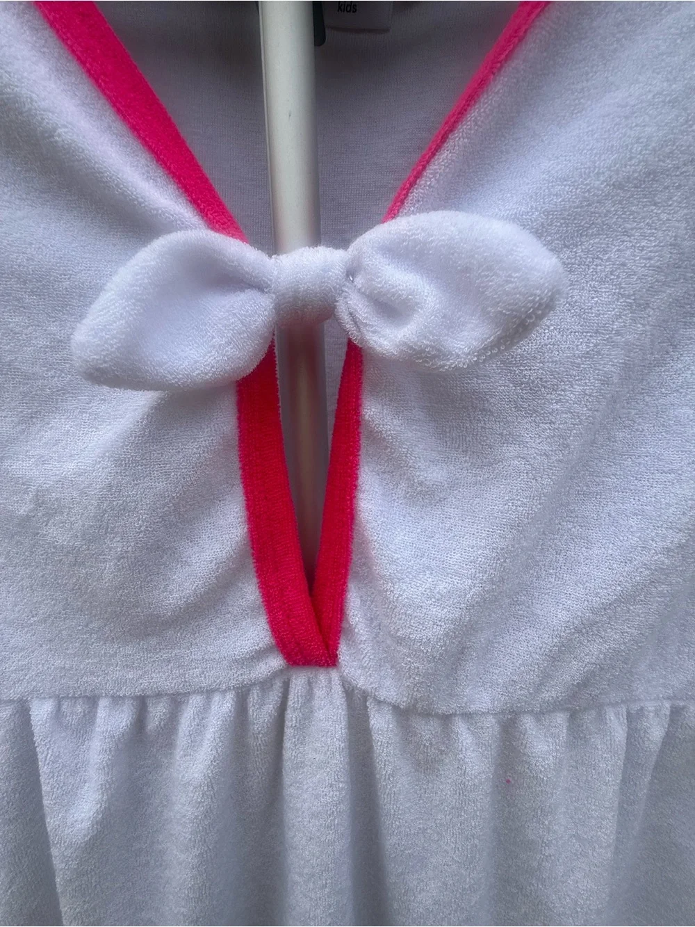 Crown & Ivy Girls Terry Cover Up Dress White Pink Bow Sun Protection UPF New 14